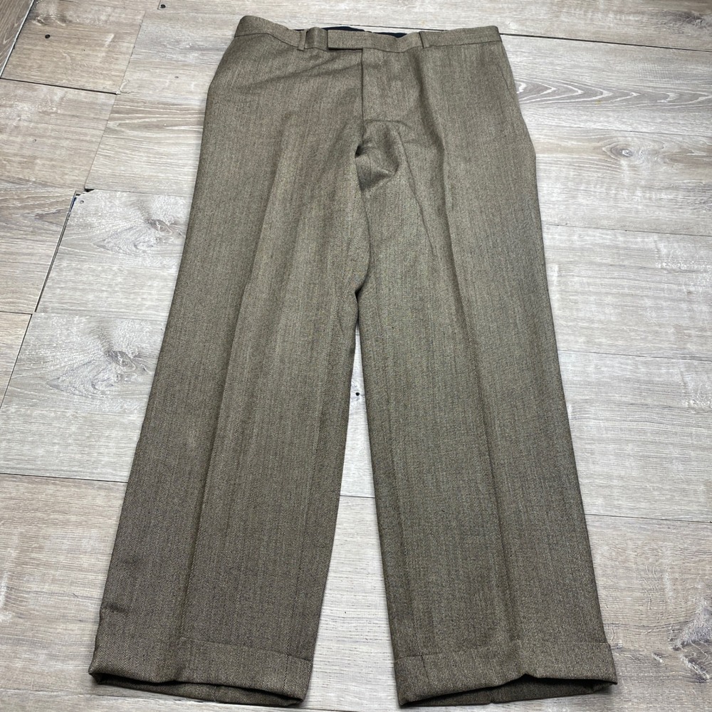 Hugo‎ Boss Pleated Pants Mens 38 Brown Virgin Wool Super 120s Cuffed Trousers